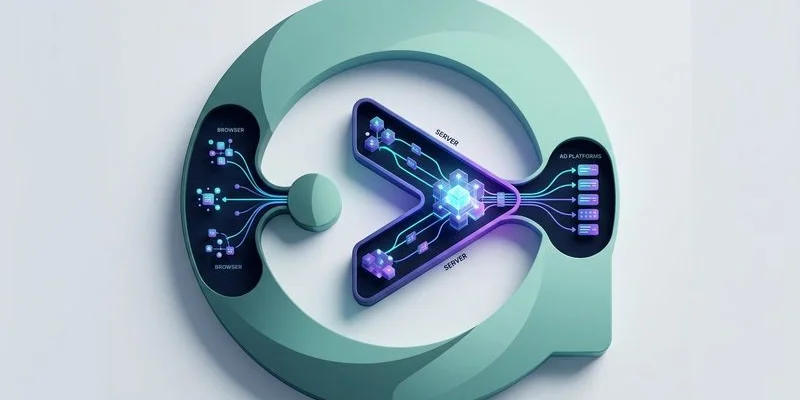 Visual representation of server-side tracking flow from user browser to your server to ad platform API